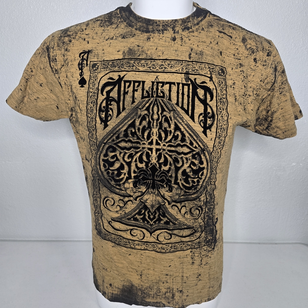 Affliction Tan and Black Short Sleeve Tee with Vintage Graphic